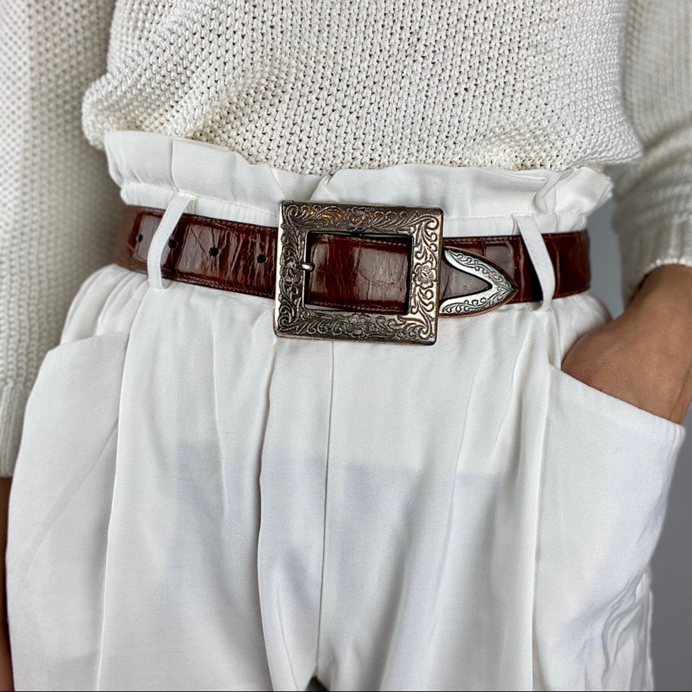 1992 VTG Brighton Brown Croc Embossed Leather Belt